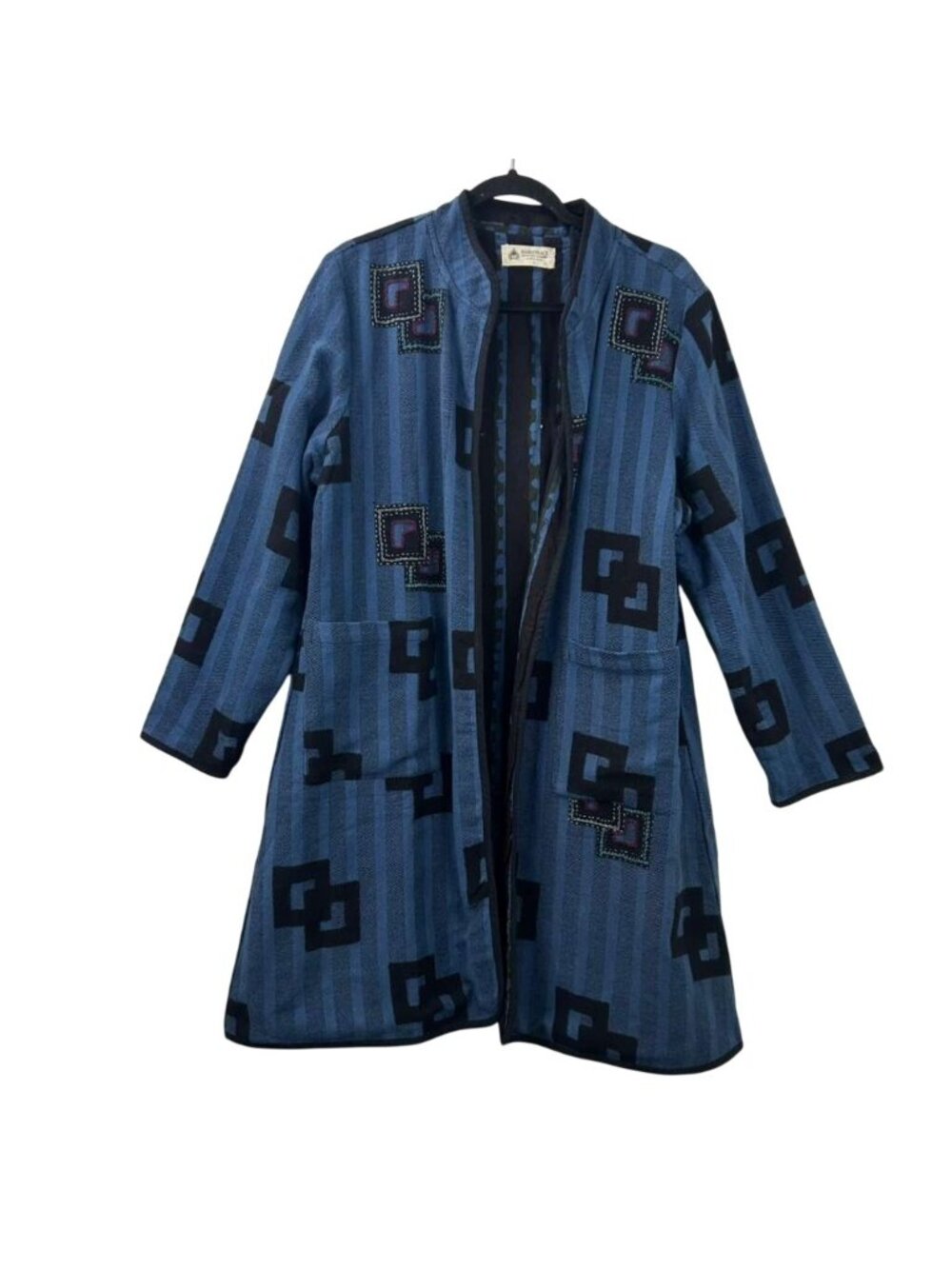 MarketPlace Handwork Of India Jacket Women's L Blue Open Front Geometric Pattern